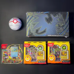 Pokemon Mega Charizard UPC + 2026 Poke Day + 3-pack Blister + PokeBall Tin (E25) - Image 1