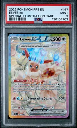 2025 POKEMON PRISMATIC EVOLUTIONS SPECIAL ILLUSTRATION RARE #167 EEVEE EX PSA 9 - Image 1