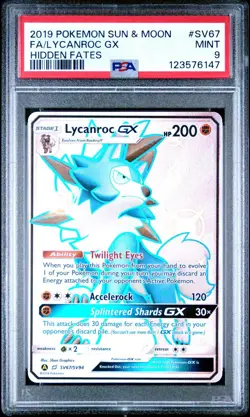 2019 POKEMON SUN & MOON HIDDEN FATES SV67 FULL ART/LYCANROC GX PSA 9 - Image 1