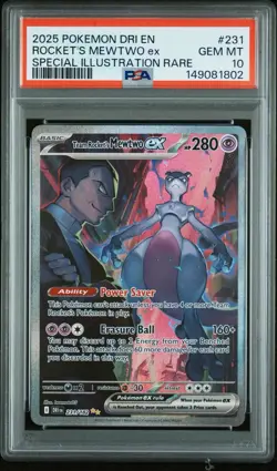 2025 POKEMON DESTINED RIVALS SPECIAL ILLUSTRATION TEAM ROCKET'S MEWTWO EX PSA 10 - Image 1