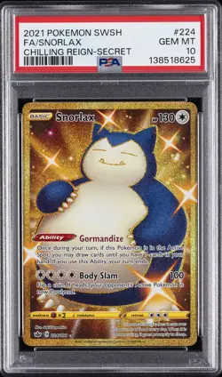 2021 POKEMON SWORD & SHIELD CHILLING REIGN SECRET #224 FULL ART/SNORLAX PSA 10 - Image 1