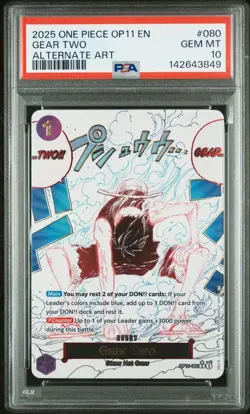 One Piece OP11-A Fist of Divine Speed Alternate Art #080 Gear Two PSA 10 - Image 1
