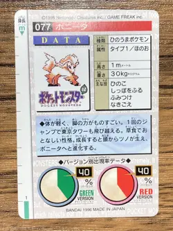 Pokemon Carddass Card Ponyta No.77 Bandai Pocket Monsters Red ver. 1996 - Image 2