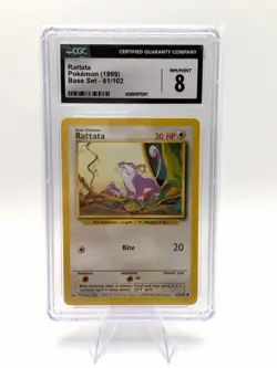 CGC 8 Rattata 1999 Base Set 61/102 Pokemon Card - Image 1