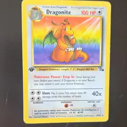 Pokemon Dragonite 1st Edition Fossil 19/62 100 HP Rare Wizards Card - Image 1