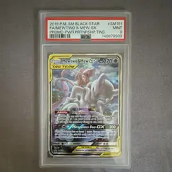 Pokemon Mewtwo & Mew GX SM Black Star Promo SM191 TAG TEAM Foil PSA 9 - Image 1