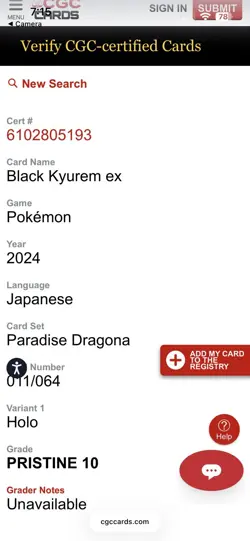 Pokemon Black Kyurem Japanese Paradise Dragona Holo 011/064 CGC Pristine 10 - Image 3