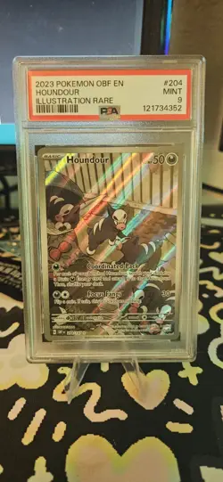 2023 POKEMON OBF EN-OBSIDIAN FLAMES ILLUSTRATION RARE #204 HOUNDOUR PSA 9 - Image 1