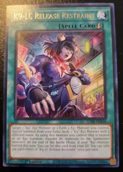 K9-LC Release Restraint JUSH-EN038 1st Edition Rare Justice Hunters Yu-Gi-Oh! - Image 1