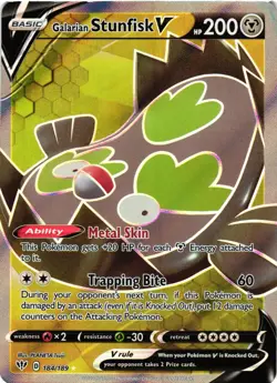 Pokemon TCG Galarian Stunfisk V 184/189 Darkness Ablaze Ultra Rare Full Art DMG - Image 1