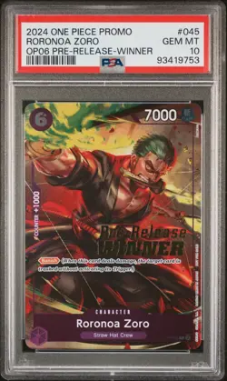 Zoro OP06 2024 One Piece Roronoa Zoro #045 OP06 Pre-Release Winner PSA 10 - Image 1