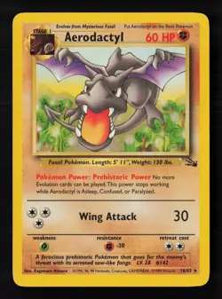 1999 Pokemon Fossil Unlimited Aerodactyl #16/62 Rare NM - Image 1