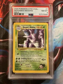 2000 Pokemon Gym Challenge #7 Giovanni’s Nidoking Holo PSA 8 NM-MT - Image 1