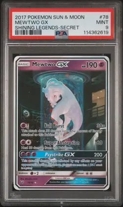 2017 POKEMON SUN & MOON SHINING LEGENDS SECRET #78 MEWTWO GX PSA 9 - Image 1