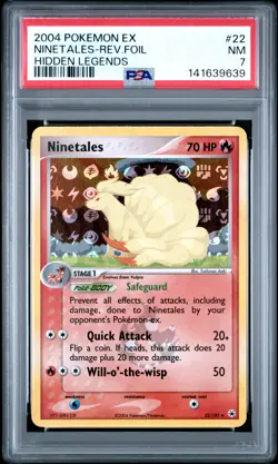 2004 POKEMON EX HIDDEN LEGENDS #22 NINETALES-REVERSE FOIL PSA 7 - Image 1