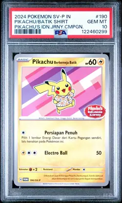 2024 POKEMON INDONESIAN SV-P PROMO #190 PIKACHU IN BATIK SHIRT PSA 10 - Image 1