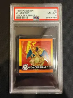 1999 POKEMON CHARIZARD STICKERS SERIES 1 PSA NM-MINT 8 - Image 1