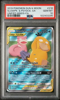 2019 POKEMON SUN & MOON UNIFIED MINDS #218 FULL ART/SLOWPOKE & PSYDUCK GX PSA 10 - Image 1