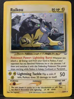 Pokemon TCG Raikou Neo Revelation Holo Rare Card 13/64 Ken Sugimori Vintage NM - Image 1