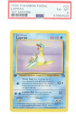 PSA 6 EXCELLENT-MINT 1999 Pokemon Fossil Set #25 Lapras 1st Edition !!! - Image 1