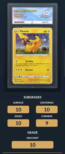 Pikachu SWSH039 Pokemon Card Black Star Promo Graded Ace 10 - Image 3