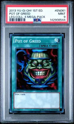 2013 Yu-Gi-Oh! Pot of Greed LCYW 1st Edition Secret Rare PSA 9 - Image 1