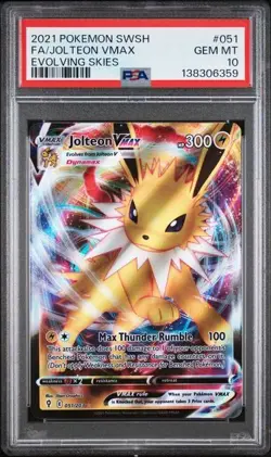 2021 POKEMON SWORD & SHIELD EVOLVING SKIES #051 FULL ART/JOLTEON VMAX PSA 10 - Image 1