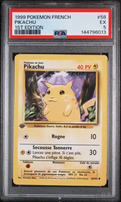 1st Edition FRENCH Pikachu (Yellow Cheeks) 58/102 Pokemon LP - Image 1