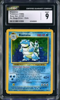 1999 Pokemon Base Set Blastoise No Stage Error Holo Rare 2/102 CGC 9 - Image 1