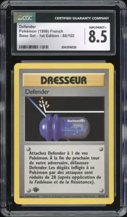 1999 Pokemon FRENCH 1st Edition Base Set Defender 80/102 CGC 8.5 NM-MINT + - Image 1