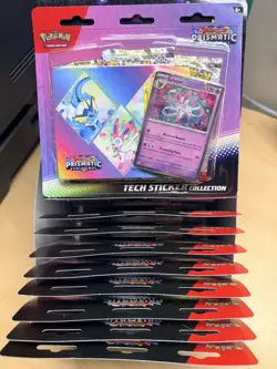 Pokemon TCG Scarlet Violet Prismatic Evolutions Tech Sticker Collection 12 packs - Image 1