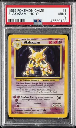 1999 POKEMON BASE SET UNLIMITED #1 ALAKAZAM-HOLO PSA 9 - Image 1