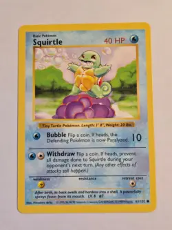 Squirtle 63/102 Common Base Set Pokemon Shadowless LP - Image 1