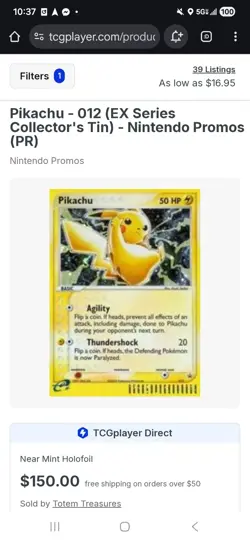 Pikachu Nintendo Pokemon Black Star Promo Holo Card #012 2003 - Image 1