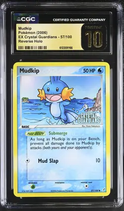 CGC 10 PRISTINE Mudkip Crystal Guardians 57/100 Reverse Holo STAMPED Pokemon - Image 1