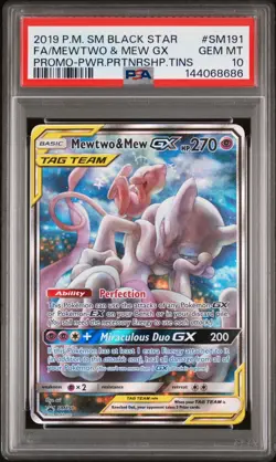 2019 POKEMON SM BLACK STAR PROMO #SM191 FULL ART/MEWTWO & MEW GX PSA 10 - Image 1
