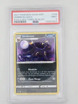Pokemon TCG SWSH #SWSH129 Umbreon Evolving Skies 3-Pack Blister Holo PSA 9 MINT - Image 1