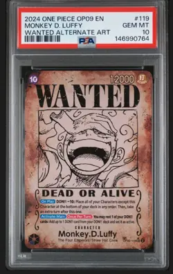2024 One Piece OP-09 Luffy Gear 5 Wanted OP05-119 Alt Art PSA 10 Gem Mint - Image 1