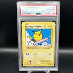 2016 POKEMON XY EVOLUTIONS #111 111/108 SURFING PIKACHU PSA 10 - Image 1