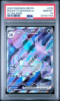 2025 POKEMON DRI EN-DESTINED RIVALS ULTRA RARE TEAM ROCKET'S NIDOKING EX PSA 10 - Image 1