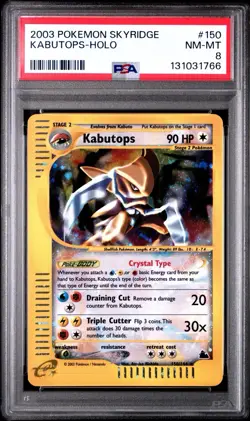 2003 POKEMON SKYRIDGE 150/144 KABUTOPS-HOLO PSA 8 - Image 1