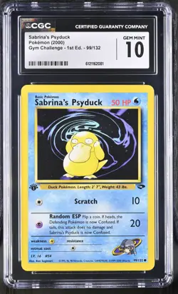 CGC 10 GEM MINT Sabrina's Psyduck Gym Challenge 1st Edition 99/132 Pokemon Card - Image 1