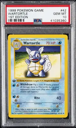 1999 POKEMON BASE SET 1ST EDITION #42 WARTORTLE PSA 10 - Image 1