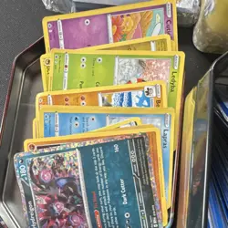 Pokemon Mixed Card Lot Pikachu Hydreigon Lapras Ledbya Cutiefly English Holo Tin - Image 2