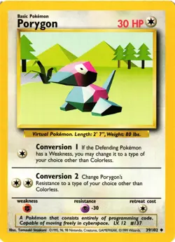 Pokemon TCG Porygon Card 39/102 Base Set Regular Uncommon VLP - Image 1
