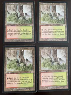 4 x Wooded Foothills Fetch Land Rob Alexander Onslaught MTG Magic The Gathering - Image 1