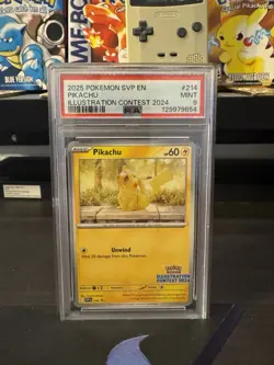 2025 POKEMON SVP EN-SV BLACK STAR PROMO ILLUSTRATION CONTEST 2024 PIKACHU PSA 9 - Image 1