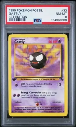 GASTLY #33 PSA 8 • 1999 POKEMON FOSSIL 1ST EDITION • NEW CERT - Image 1