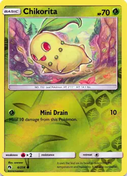 POKEMON Chikorita (6) #6/214 Reverse Holo SM - Lost Thunder NM - Image 1