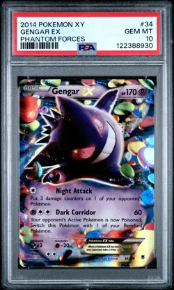 2014 POKEMON XY PHANTOM FORCES #34 GENGAR EX PSA 10 - Image 1